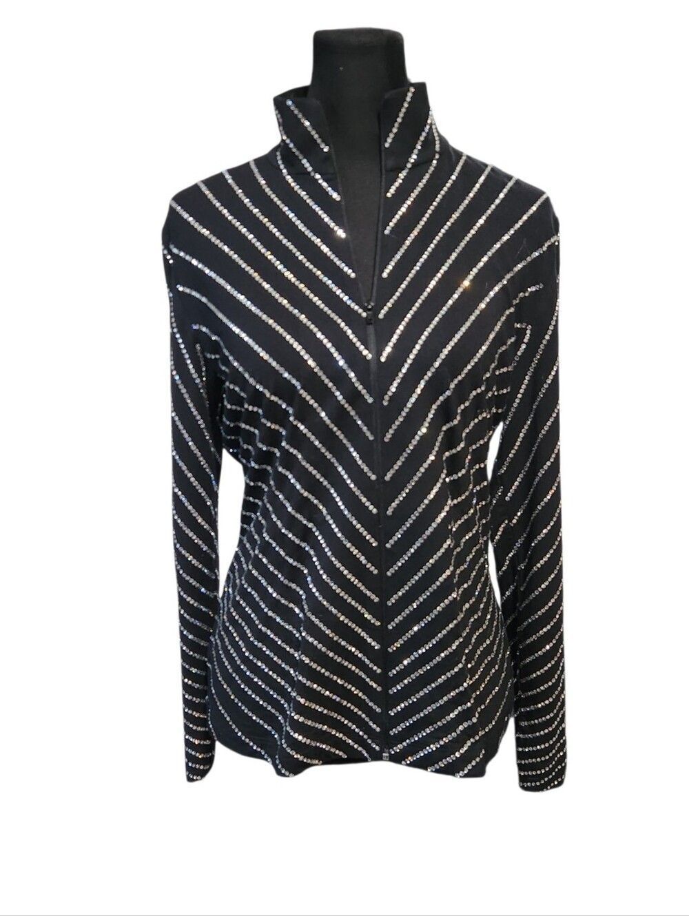 Grayse Clothing Luxury Rhinestone Blazer Jacket Black Silver M Black Silver